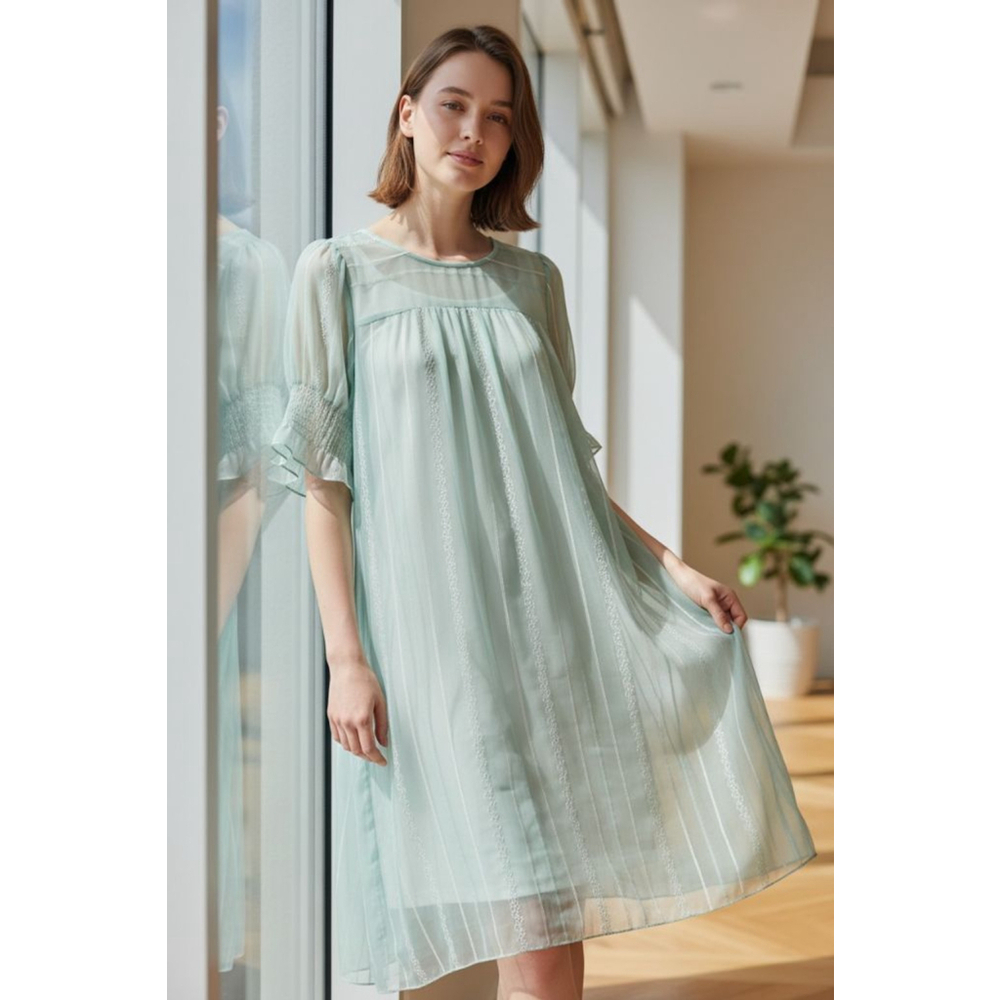 Women's Umgee Light Green & White Striped Dress M